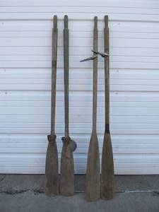 lot 203 image: 2 Sets of Vintage Wooden OarsPaddles