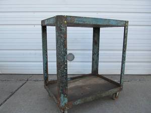 lot 208 image: Old Vintage Industrial Steel Rolling Cart
