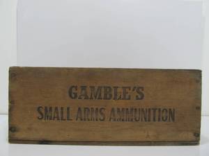 lot 210 image: Antique Wooden GAMBLES .22 LR Advertising Ammo Crate
