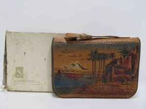 lot 167 image: Vinatge 1950s Era Colorful Leather Egyptian Motif Purse
