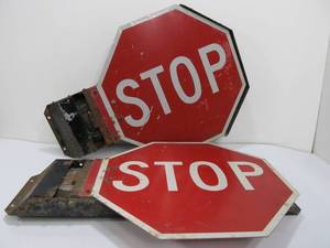 lot 182 image: 2 Vintage School Bus Swing-Out Stop Signs