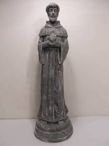 lot 237 image: Large Heavy Figural Saint Francis wBird Outdoor Garden Statue