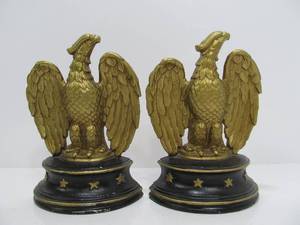 lot 245 image: Signed Vintage Gilt Metal Patriotic American Eagle Bookends