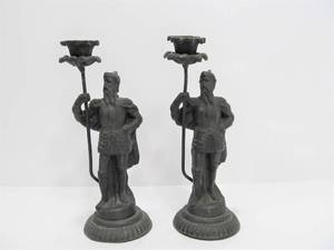 lot 255 image: Old Vintage Figural Metal Knight Candle Stands
