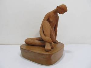 lot 265 image: Beautiful Seated Figure Nude Lady Terracotta Art Sculpture Signed