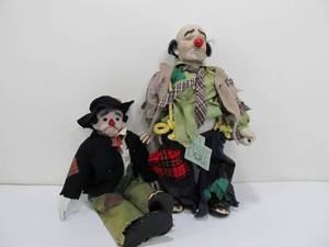 lot 296 image: 2 Large Vintage Bisque Clown Dolls