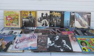 lot 308 image: Lot of Approx 50 Vintage Vinyl Records - Several Rock Albums & Other Genres