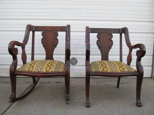 lot 318 image: Matching Antique Scrolled Arm Rocker & Parlor Chair