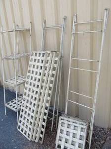 lot 354 image: Large Vintage Mid Century Japanese Style Metal Modular Plant Display Shelf Wall Unit