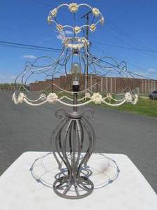 lot 383 image: LARGE Vintage Style Table Lamp wOversized Wire Cage Shade