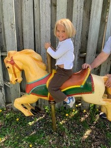 lot 390 image: Fantastic Large Original Vintage Cast Aluminum Carousel Horse wBrass Pole