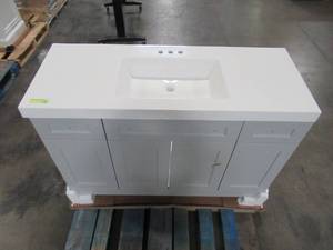 lot 213 image: Glacier Bay Everdean 48.5 in. W x 18.75 in. D Vanity in Pearl Gray with Cultured Marble Vanity Top in White with White Sink EV48P2-PG