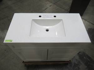 lot 218 image: Home Decorators Collection Sedgewood 36-12 in. W Bath Vanity in White with Solid Surface Technology Vanity Top in Arctic with White Sink PPLNKWHT36D
