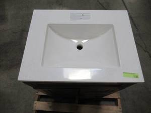 lot 221 image: Home Decorators Collection Sedgewood 24-12 in. W Bath Vanity in Dark Cognac with Solid Surface Technology Vanity Top in Arctic with White Sink PPLNKDCG24D