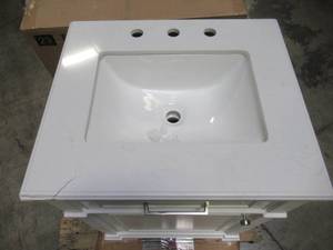 lot 225 image: Home Decorators Collection Melpark 24 in. W x 20 in. D Bath Vanity in White with Cultured Marble Vanity Top in White with White Melpark 24W Sink