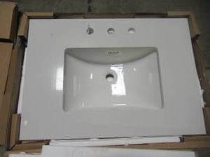lot 226 image: Home Decorators Collection 31 in. W Engineered Marble Single Basin Vanity Top in Winter White 31004