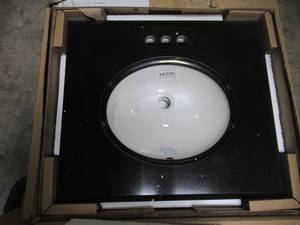 lot 227 image: Pegasus 25 in. x 22 in. Granite Vanity Top in Midnight Black with White Bowl and 4 in. Faucet Spread 15888
