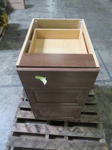 lot 312 image: Hampton Bay Benton Assembled 18x34.5x24.63 in. Base Cabinet with 3-Soft Close Drawers in Butterscotch BT1835D-BT