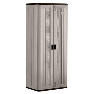 lot 106 image: Suncast 72 in. H x 30 in. W x 20.25 in. D 3-Shelf Resin Tall Storage Freestanding Cabinet in Platinum, BMC7200 - Open Box.