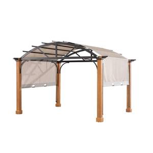 lot 107 image: HAMPTON BAY 10 ft. x 12 ft Longford Wood Outdoor Patio Pergola with Sling Canopy, A106003600 - Missing Box 1 of 2.