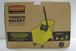 lot 512 image: Rubbermaid 31 Quart Commercial Tandem Mop Bucket with Wringer