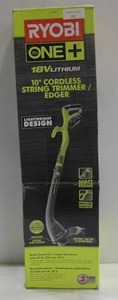 lot 580 image: Ryobi ONE 18-Volt Lithium-Ion Electric Cordless String Trimmer and Edger