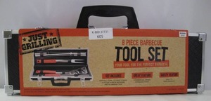 lot 605 image: Just Grilling 8-Piece BBQ Grill Tool Set - Tongs Fork Spatula Skewers