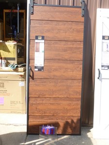 36 x 84 Barn door with brackets no rail included. Has minor scuffs & dings. As shown.