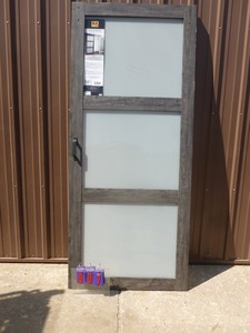36 x 84 Barn door. No brackets or rail included. Has minor scuffs & dings. As shown.