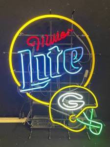 lot 1 image: Miller Lite Green Bay Packers NFL helmet neon