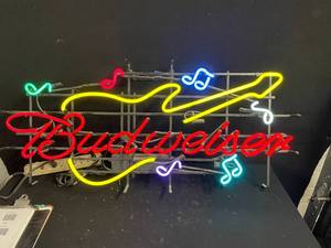 lot 15 image: Budweiser guitar with music notes neon