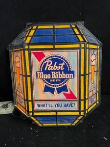 lot 26 image: Pabst Blue Ribbon PBR illuminated plastic sign  wall mount light