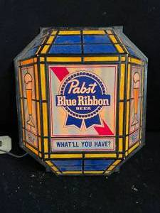 lot 27 image: Pabst Blue Ribbon PBR illuminated plastic sign  wall mount light