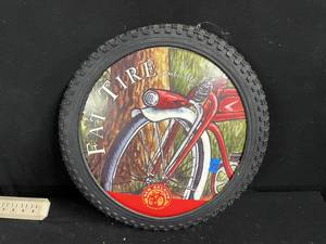 lot 31 image: Fat Tire Beer 2-sided sign with actual bike tire