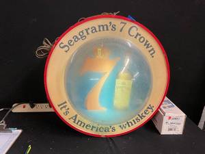 lot 36 image: Seagrams 7 Seven Crown Whiskey, double-sided back lit dome