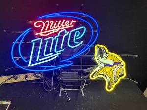 lot 21 image: Miller Lite MN Vikings NFL logo neon
