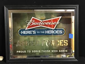 lot 54 image: Hard to find Bud  Budweiser Heres to Heroes Armed Forces mirror