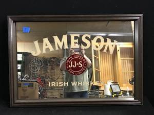 lot 82 image: Jameson Irish Whiskey, JJ&S Limited wood framed mirror