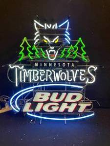 lot 102 image: MN Minnesota Timberwolves, Bud Light neon sign