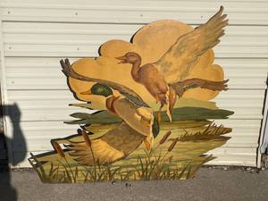 lot 100 image: Ducks masonite panel painted by artist Del Rich
