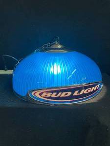 lot 110 image: Bud Light round hanging lamp with blue shade
