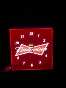 lot 114 image: Square Budweiser LED light up clock with bowtie logo