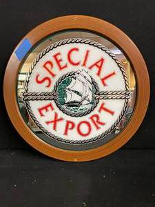 lot 135 image: Special Export round mirror in wood frame