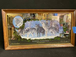 lot 141 image: PBR Pabst Blue Ribbon Limited Edition Wildlife Collection mirror, Timber wolves, artist Terry Doughty