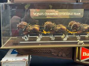 lot 98 image: Budweiser Clydesdale clock  hanging display