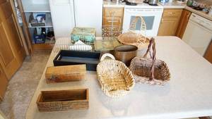 lot 8 image: Wicker Baskets  Crates  Metal Boxes