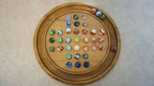 lot 33 image: Vintage Marble Solitaire Wooden Game Board