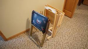 lot 113 image: Black Metal TV Trays & Wood TV Trays