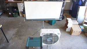 lot 183 image: Vintage Meteor Projector Screen  Box Fan  Slumberjack Chair