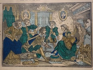 lot 34 image: Framed French Print - La Petite Cendrillon- Original French 19th Century Fairy Tale Drawing from an Antique Chapbook